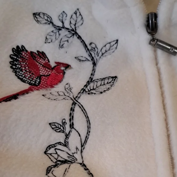 Women's Cream Embroidered Teddy Fleece Jacket - Picture 4 of 7